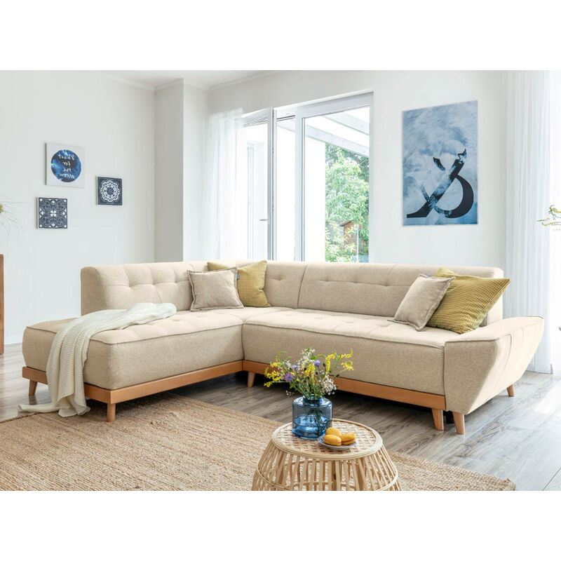 Canapé d'angle 5 places Beige Tissu