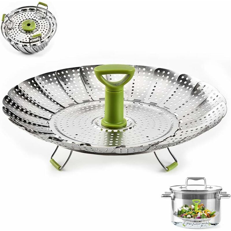 Hoopzi - Daisy Steam Basket for Vegetables Foldable Steamer Stainless Steel 9 Inches with Extendable Handle