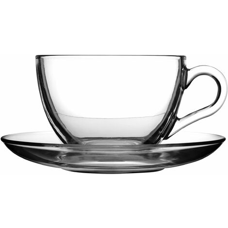 Dajar 64476 Pasabahce Basic - Set di 6 Tazze Tè con Piattini in Vetro, 21 ml