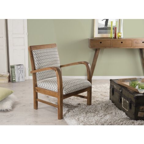 DAK - Fauteuil hexago en bois de teck tissu vert scandi