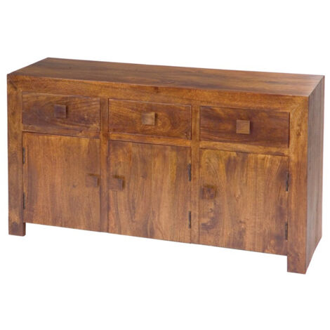 Dakota 3 Door 3 Drawer Sideboard - Mango Wood - L45 x W135 x H76 cm - Dark Finish