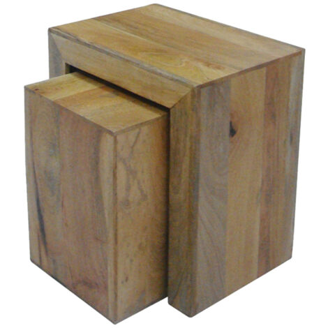 Dakota Cube Nest Tables - Mango Wood - L35 x W50 x H54 cm - Light Finish