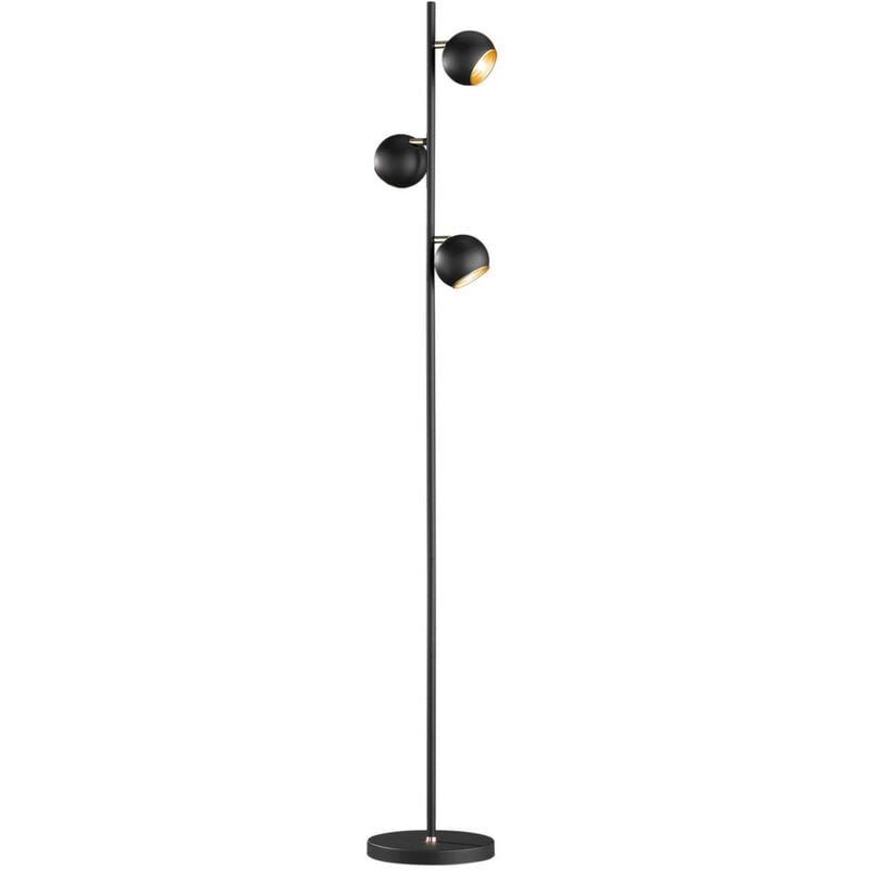 Dakota Lampadaire en Métal Noir et Or avec 3 Diffuseurs Orientables et Variateur Intégré H. 155Cm