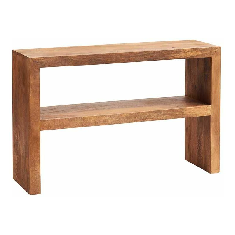 Dakota Light Mango Console Table with Shelf - Light Wood