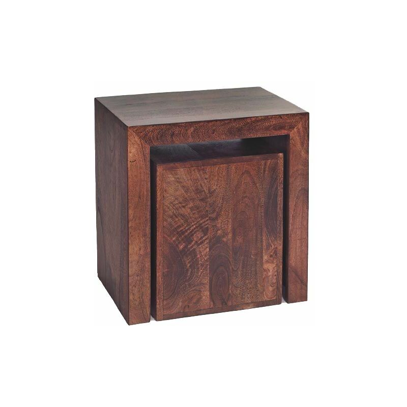 Dakota Mango Cubed Nest of 2 Tables - Dark Wood