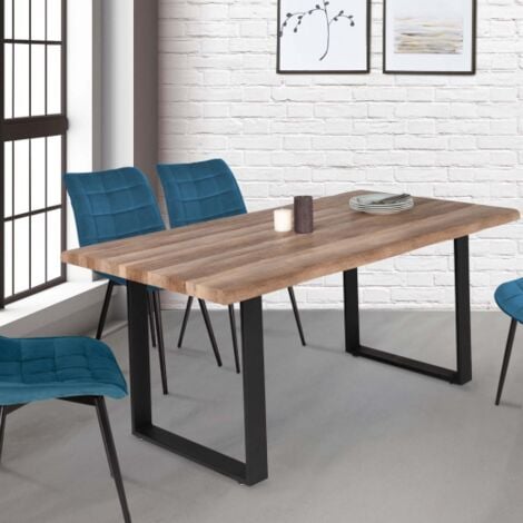 IDMARKET DAKOTA Mesa de comedor para 6 personas con patas en forma de U de diseño industrial 160 cm