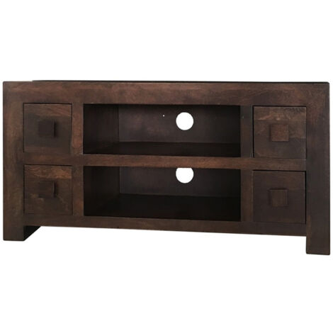Dakota Plazma TV Unit 4 Drawer - Mango Wood - L40 x W110 x H55 cm - Dark Finish