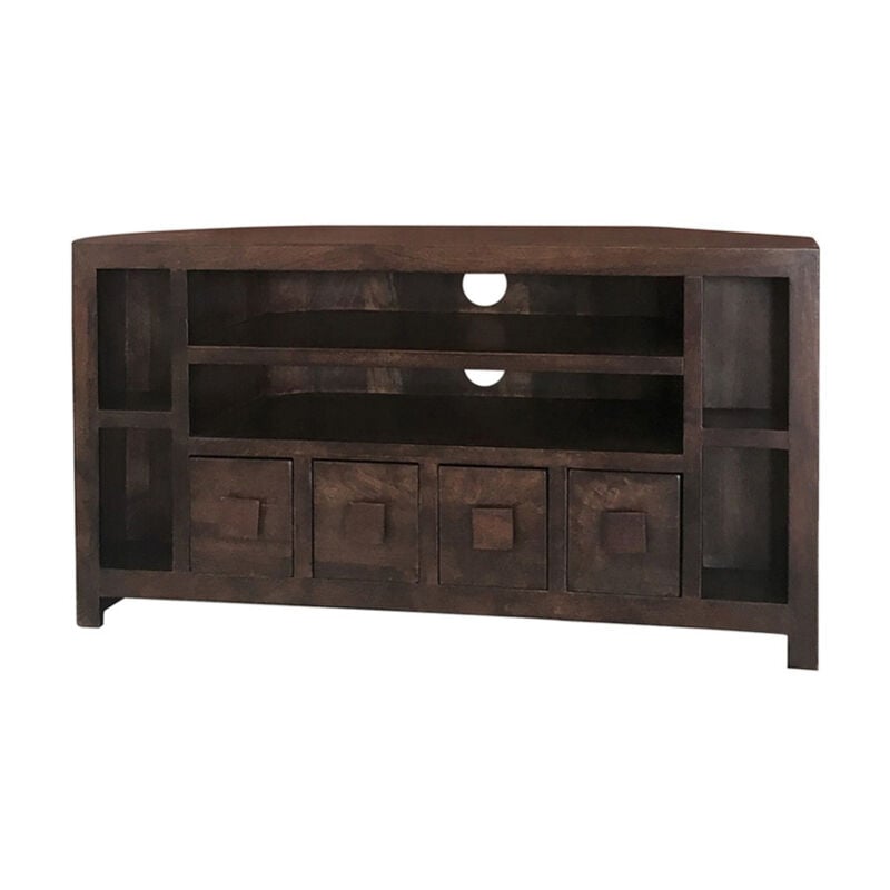 Dakota Plus Corner TV Unit - Mango Wood - L43 x W104 x H55 cm - Dark Finish
