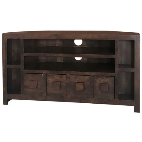 Dakota Plus Corner TV Unit - Mango Wood - L43 x W104 x H55 cm - Dark Finish