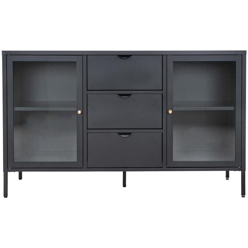 Dalby buffet 2 portes en verre, 3 tiroirs noir.