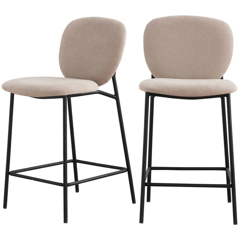 Drawer - Lot de 2 tabourets de bar en tissu et métal H65cm - Beige - Dalby