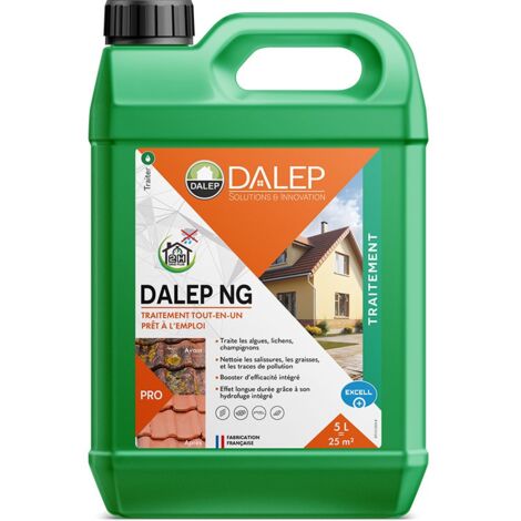 Dalep – Traitement fongicide tout-en-un prêt à l'emploi 5L – Antimousse pour toit, mur et sol – Action rapide et protection durable