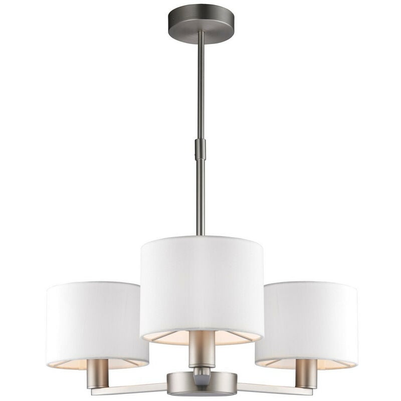 3 Light Multi Arm Ceiling Pendant Matt Nickel, Vintage White Silk Effect, E14 - Endon