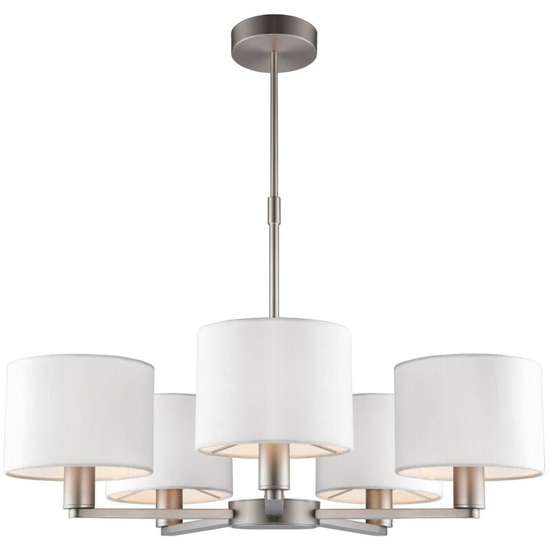 5 Light Multi Arm Ceiling Pendant Matt Nickel, Vintage White Silk Effect, E14 - Endon