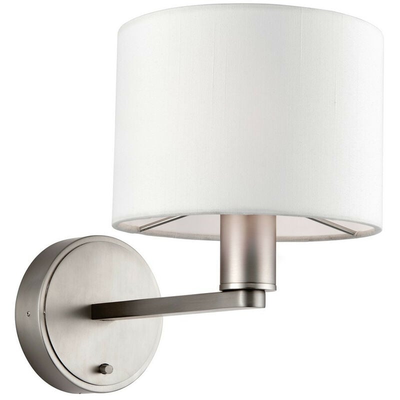 Endon - 1 Light Indoor Wall Light Matt Nickel Plate, Vintage White Faux Silk, E14