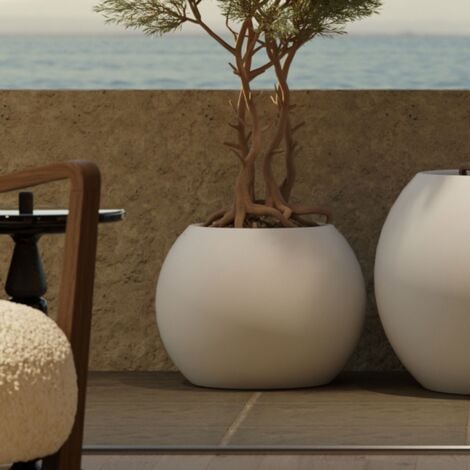 NEWGARDEN BE HAPPY! 50 - Pot rond pour plantes et fleurs en polyéthylène ø37,5x50 cm pour l'extérieur et l'intérieur très résistant. Couleur blanc