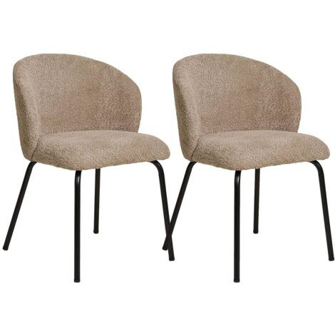 DALIDA -  Lot de 2 Chaises Incurvées Tissu Bouclé Beige Pieds Métal Noir