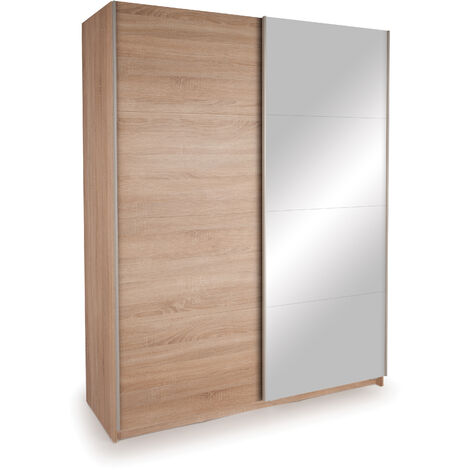 Dallas 2 Door Sliding Wardrobe with Mirror - Textured Oak Finish