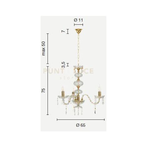 DALLAS/3 LAMPADARIO A SOSPENSIONE CROMO E CRISTALLO 3 LUCI ATTACCO E14 D.53CM