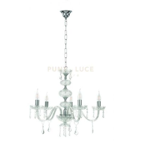DALLAS/5 LAMPADARIO A SOSPENSIONE CROMO E CRISTALLO 5 LUCI ATTACCO E14 D.66CM