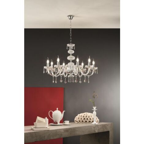 DALLAS/8 LAMPADARIO A SOSPENSIONE CROMO E CRISTALLO 8 LUCI ATTACCO E14 D.81CM