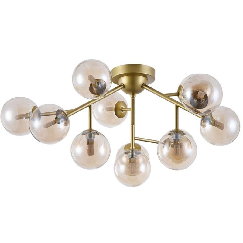 Image of Lampadario Contemporaneo Dallas Metallo Oro 12 Luci Diffusori Ambra - Ambra