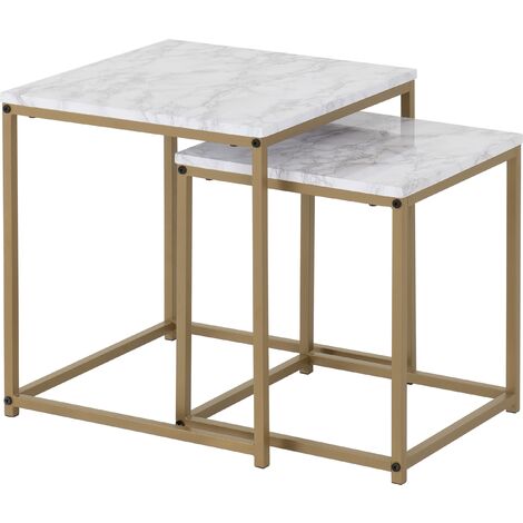 Dallas Nest of Two Tables Marble Effect and Gold Tone Metal Finish