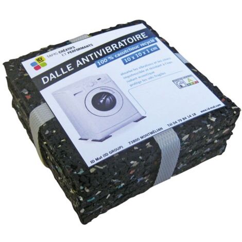 Dalle antivibratoire noire 10 x 10 x 1 cm – Lot de 4 – Caoutchouc recyclé antidérapant – Isolant acoustique pour appareils électroménagers – Idmat