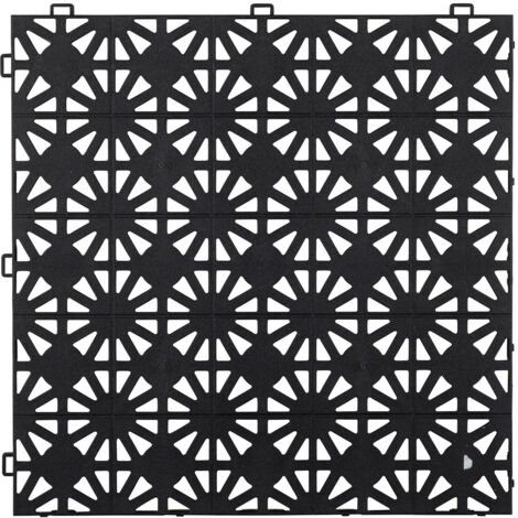 Dalle de Sol Clipsable Noire 12 mm - Motif Circulaire 30x30 cm - Usage Intensif Balcon et Terrasse - Lot de 11 Dalles (1 m²)