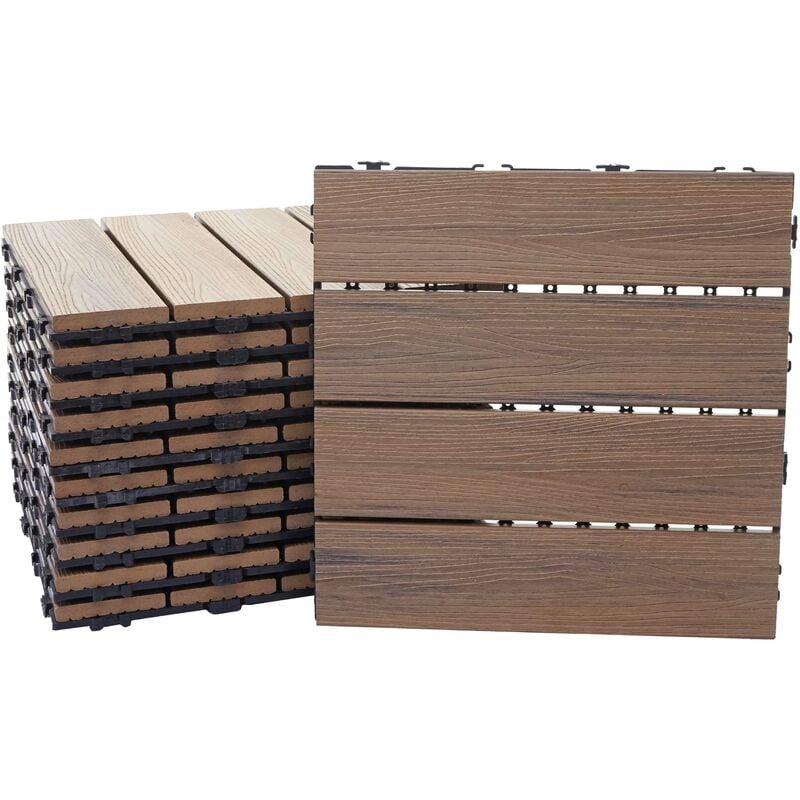 Hegele - jamais utilisé] Carreaux en wpc, HHG-169, aspect bois pour terrasse, structure 3-D 11 carreaux à 30x30 cm = 1 m² marron - brown