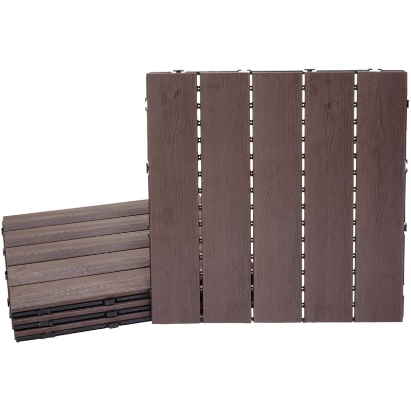Carrelage en wpc HHG-169, aspect bois pour balcon/terrasse, 4x chaque 50x50cm = 1m², gaufré marron foncé