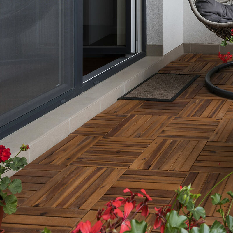 Dalle en bois acacia 30 x 30 cm dalles de terrasse système clic extérieur dalles clic balcon dalles de terrasse bois, résistant aux intempéries, h