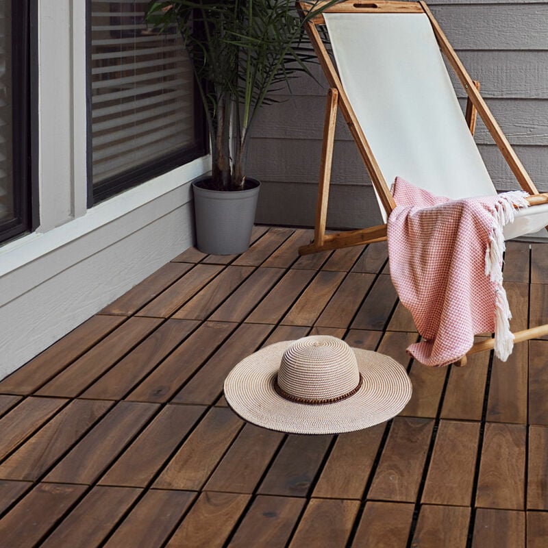 Dalle en bois d'acacia 30 x 30 cm carrelage de terrasse système de clic extérieur carrelage de balcon carrelage de terrasse bois, résistant aux