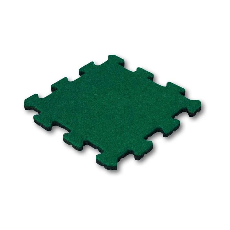 Dalle en caoutchouc 50 mm - 50 x 50 cm - Vert - Système puzzle - Pièce centrale