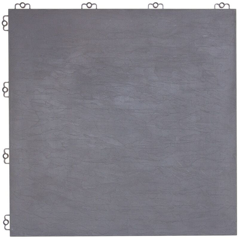 Dalle en plastique grise foncé épaisseur 8 mm Dalle effet pierre à dimensions 38,5 x 38,5 cm Dalle résistante et simple à poser pour extérieur - Grey