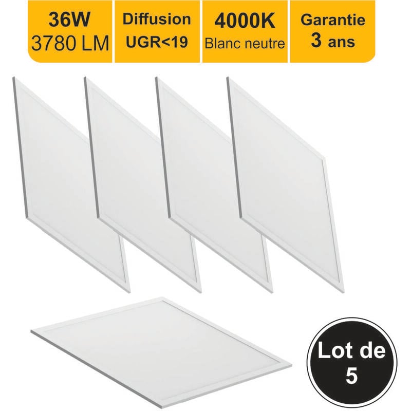 Lutece-arc - Lot 5 dalles led 36W 60x60 UGR19 3780lm 4000K - garantie 5 ans