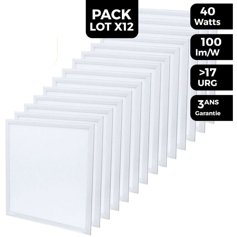 Dalle LED 40W lot de 12 pcs EUROPALAMP - Blanc Neutre 600x600 - Haute Luminosité - 4000K