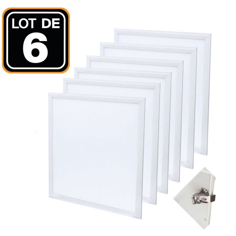 Dalle LED 600x600 40W lot de 6 pcs PMMA blanc chaud 3000k + 6