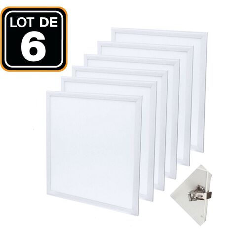 EUROPALAMP Dalle LED 600x600 40W lot de 6 pcs PMMA blanc froid 6000k + 6 Kits Clips d'encastrement