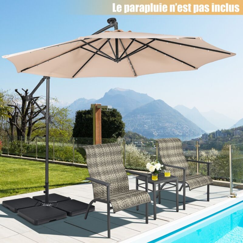 Maisonchic - Dalle Parasol Déporté Lot de 4 Lestage Poids Parasol Carré en hdpe à Remplir 13 l d'Eau ou 19,5 Kg de Sable Base pour Parasol avec