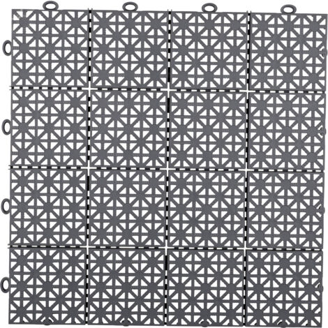 Dalle Plastique Gris Anthracite Clipsable Épaisseur 12mm - Motif Carreaux 30x30 cm - Usage Intensif Extérieur - Lot de 11 Dalles (1 m²)