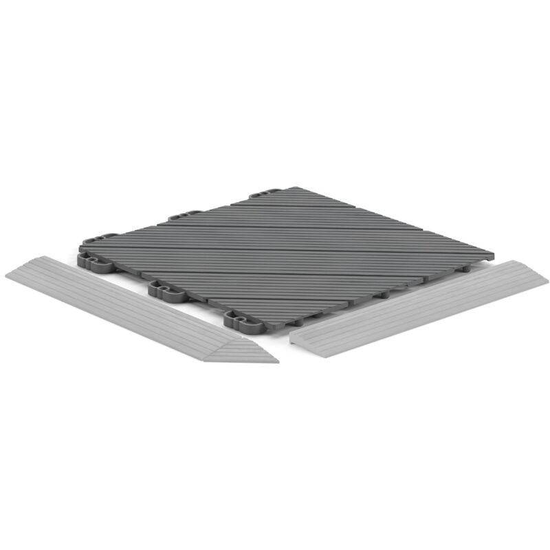 Dalle plastique grise 8 mm Dalle à queues d'aronde pour usage intensif Dalle 31,6x31,6 cm effet bois idéal pour terrasse - Grey