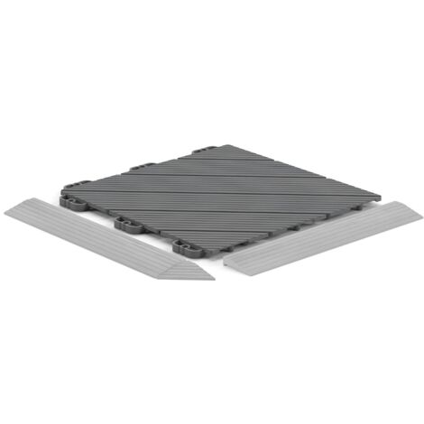Dalle plastique grise 8 mm Dalle à queues d'aronde pour usage intensif Dalle 31,6x31,6 cm effet bois idéal pour terrasse