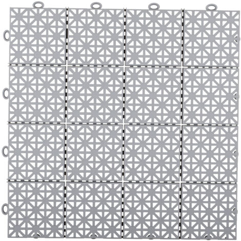 Dalle Plastique Grise Clipsable Épaisseur 12mm - Motif Carreaux 30x30 cm - Usage Intensif Extérieur - Lot de 11 Dalles (1 m²)
