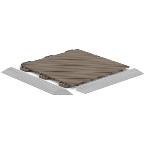 Dalle plastique marron clair 8 mm Dalle à queues d'aronde pour usage intensif Dalle 31,6x31,6 cm effet bois idéal pour terrasse