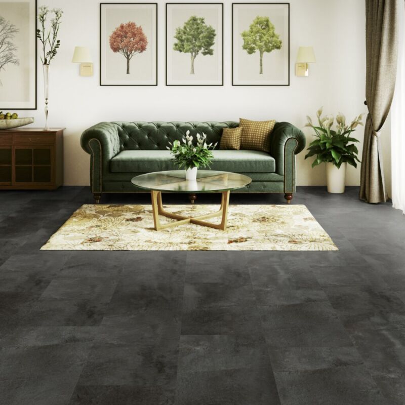 Dalle de sol pvc clipsable effet pierre shale black Gerflor 1.98 m²