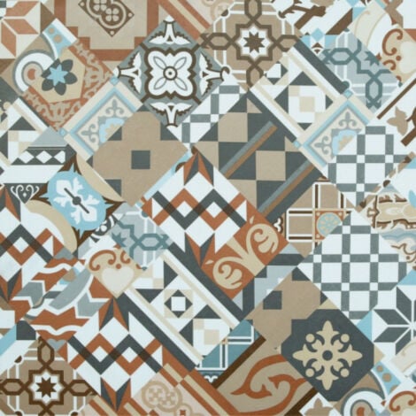 Dalle sol PVC Clipsable Mix and Match - Click 5G - Carreaux de ciment patchwork terracotta - Paquet de 1,49 m²