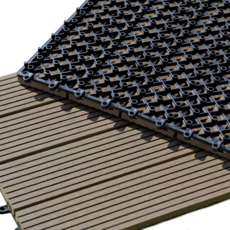 Dalle Terrasse Bois Composite clipsable - Chocolat - Lot de 11 dalles 30x30cm soit 1m²)