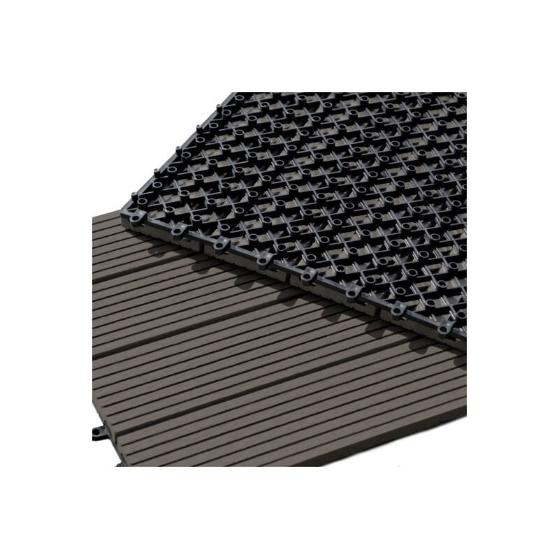 Dalle Terrasse Bois Composite clipsable - Brun Foncé - Lot de 6 dalles 30x60cm soit 1,08m²)