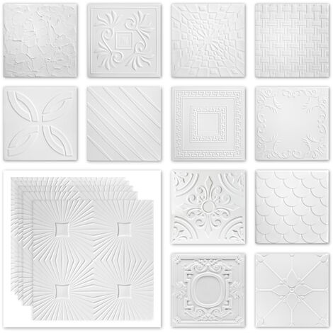 Dalles de plafond polystyrène XPS blanc nombreux motifs 50x50cm paquet d'épargne no.01 à no.69